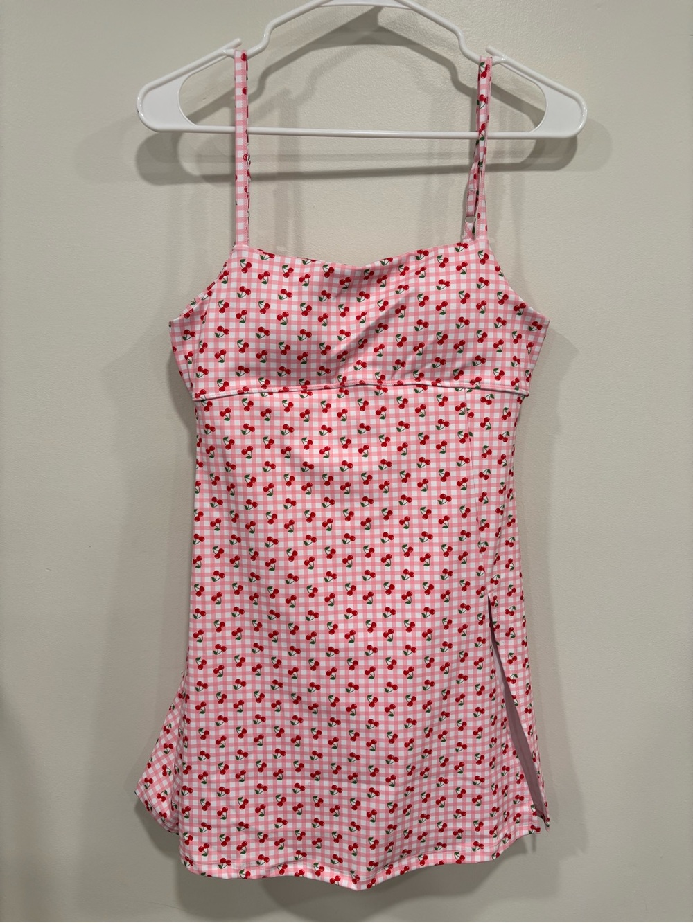Pink Lily Pink & Red Cherry Print Swimsuit